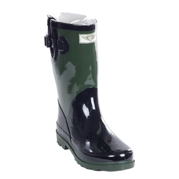 Forever Young Shoes - Women's Rubber Rain Boots,Mid-Calf 11" Green Black